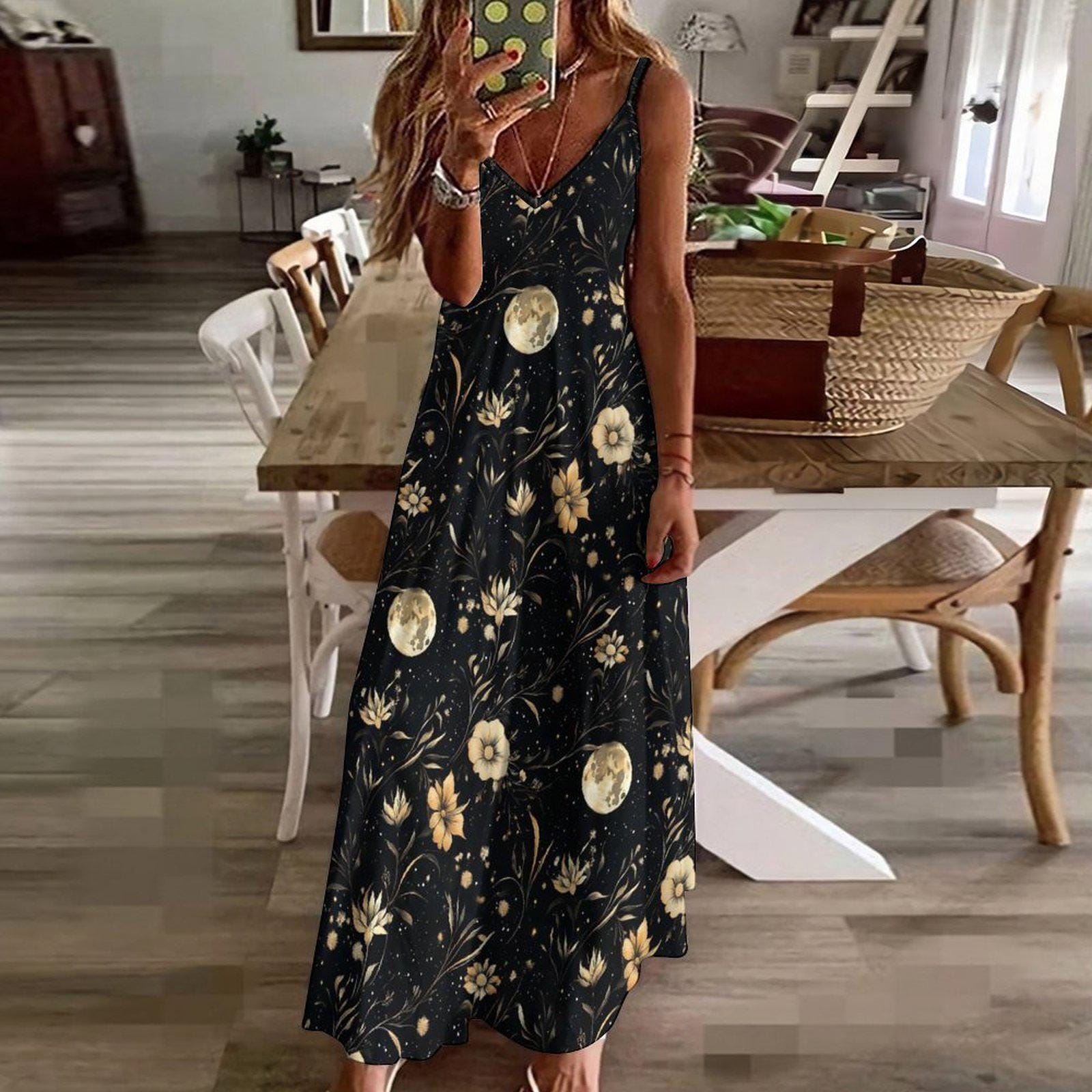 open lace back dress Hime Maxi Dress in Oversize Sun Moon and Stars  motelrocks-com-us
