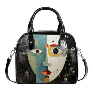 Sac à main d'art moderne avec visage : sac à main en cuir PU image 3