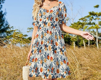 Sicilian Citrus Print Dress, Retro Summer Sundress
