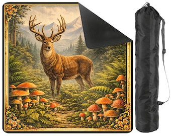 Forest Deer Mahjong Mat with Carry Bag - Woodland Cottagecore Non Slip Mah Jong TilePlay Mat Accessories