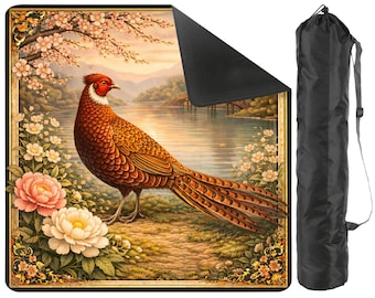 Yamadori Pheasant Mahjong Mat with Carry Bag -  Non Slip Mah Jong TilePlay Mat Accessories