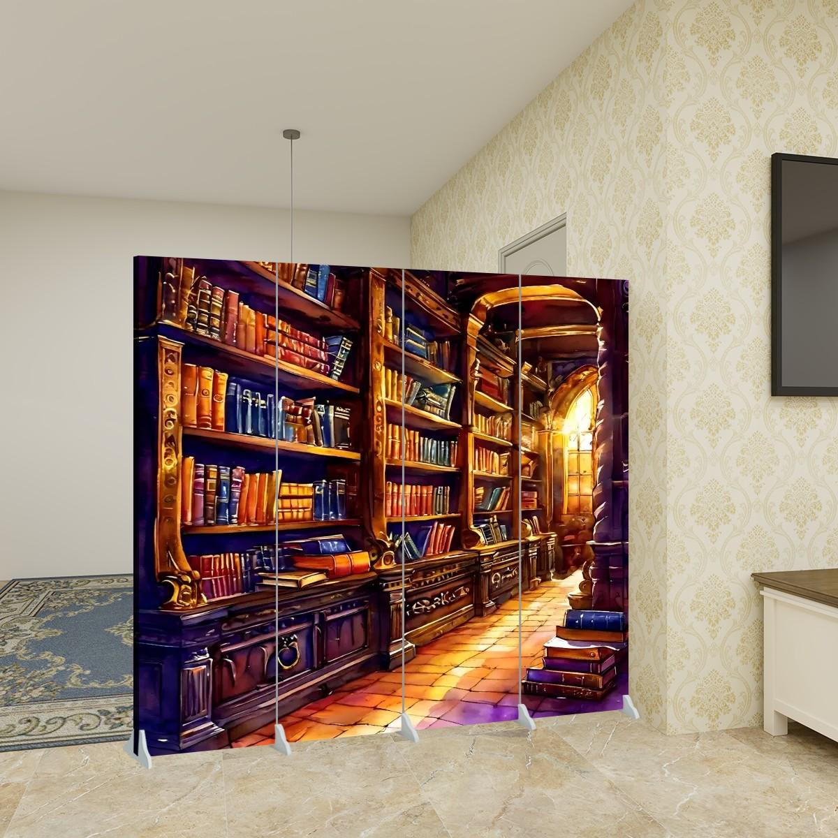 Library Room Partitions Library Bookshelf Room Divider: Double-sided Canvas Print, 4 Panel - Etsy