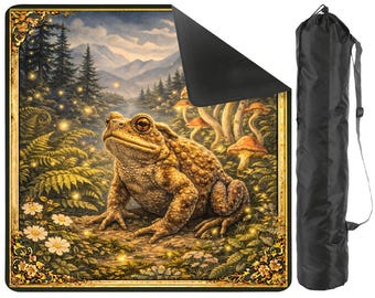 Toad Mahjong Mat with Carry Bag - Woodland Cottagecore Frog  Non Slip Mah Jong TilePlay Mat Accessories