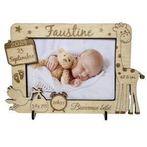 Cadre Photo Bébé My First Year En Forme D'Ours - Planche Bois 42x32 Cm - Pour Afficher 12 Photos Mensuelles - Cadeau 1er Anniversaire