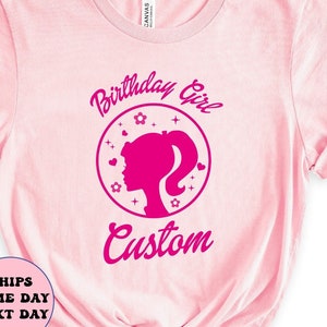 Custom Birthday Girl Shirt, Pink Doll Custom Name Tee, Doll Theme Birthday Girl Tee, Custom Name Girl Birthday Shirt, Personalized Birthday