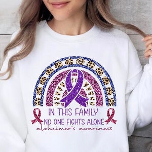In this Family No One Fights Alone Shirt, Alzheimers T-Shirt, Alzheimers Awareness Shirt, Dementia Shirt, Altimers Purple Rainbow Tshirt