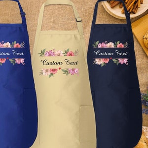 Personalized Floral Design Apron, Mother’s Day Gift, Kitchen Apron with Pocket, Gift For Her, Personalized Gift Mom, Apron for Mom