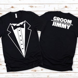 Custom Wedding Tuxedo T-Shirts for Groomsmen and Best Man - Personalized Set for Groom and Friends Party - Bachelor Party Shirts