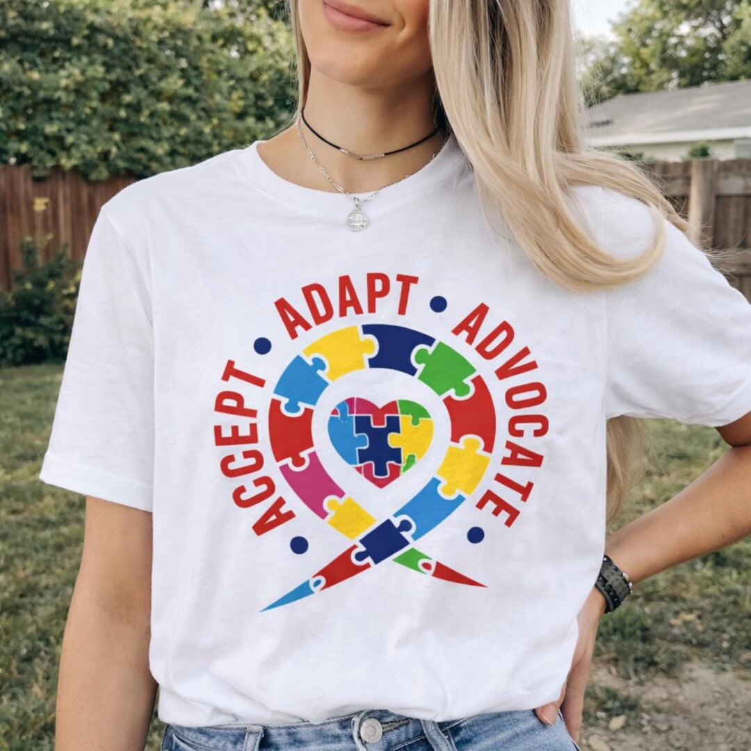 Accept Adapt Advocate Puzzle Ribbon Awareness Tee Neurodiversity ...