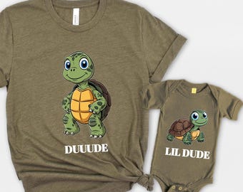 Dude And Lil Dude Tees, Father and Son Matching Shirts, Matching Turtles Father Son Tops, Matching Dad and Son Shirts, Daddy and Me Shirt