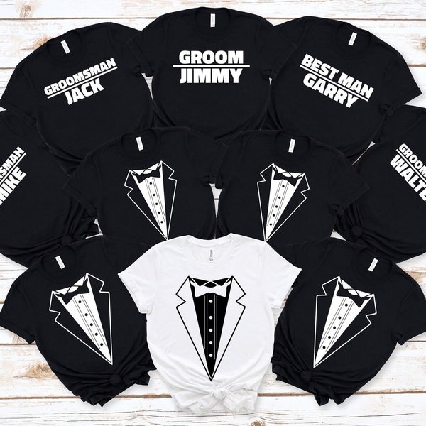 Custom Wedding Tuxedo T-Shirts - Groomsmen Shirts - Best Man Shirt - Groom Shirt - Bachelor Party Shirts - Personalized Set