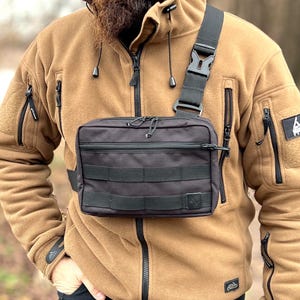 Bolso bandolera de cordura negra, pequeño bolso táctico de pecho, bolso EDC