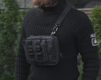 Black Techwear Chest Bag: Cordura Tactical Shoulder Bag