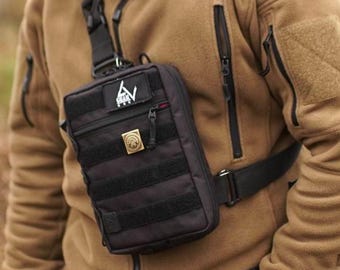 Tactical cordura chest bag with detachable strap, Black techwear crossbody bag, EDC bag