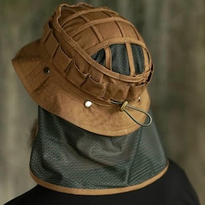 Chapeau de brousse tactique : protection solaire estivale, protège-nuque, jugulaire