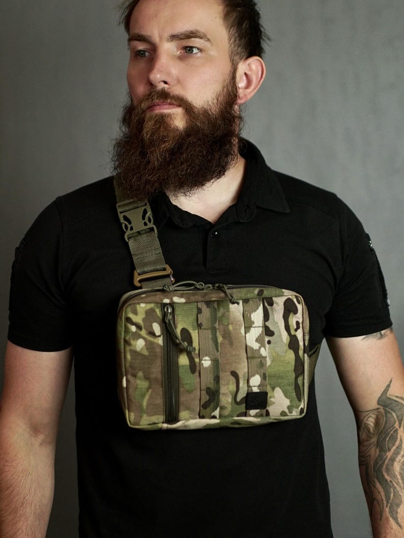 Black Cordura Chest Bag, Streetstyle Crossbody Fanny Pack, Tactical EDC bag image 12