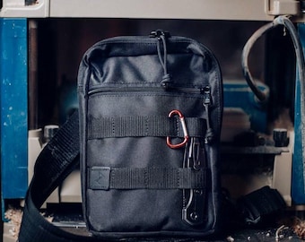 Black Cordura Daily Carry Chest Bag, Small Techwear Crossbody Bag, EDC gear