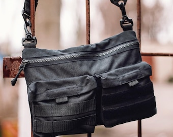 Black Cordura Crossbody Bag: Streetstyle Shoulder Bag with Detachable Strap