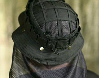 Tactical Boonie Hat: Ripstop Cotton-Blend, Neck Cover, Chin Strap