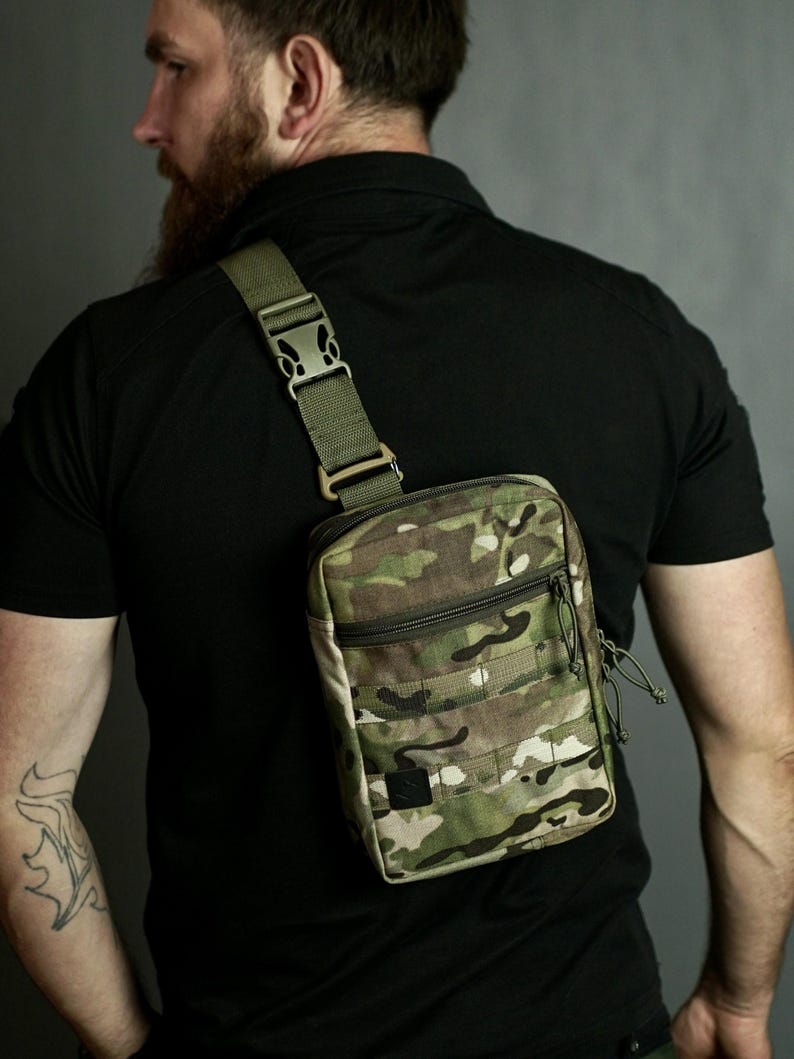 Black Cordura Chest Bag, Streetstyle Crossbody Fanny Pack, Tactical EDC bag image 13