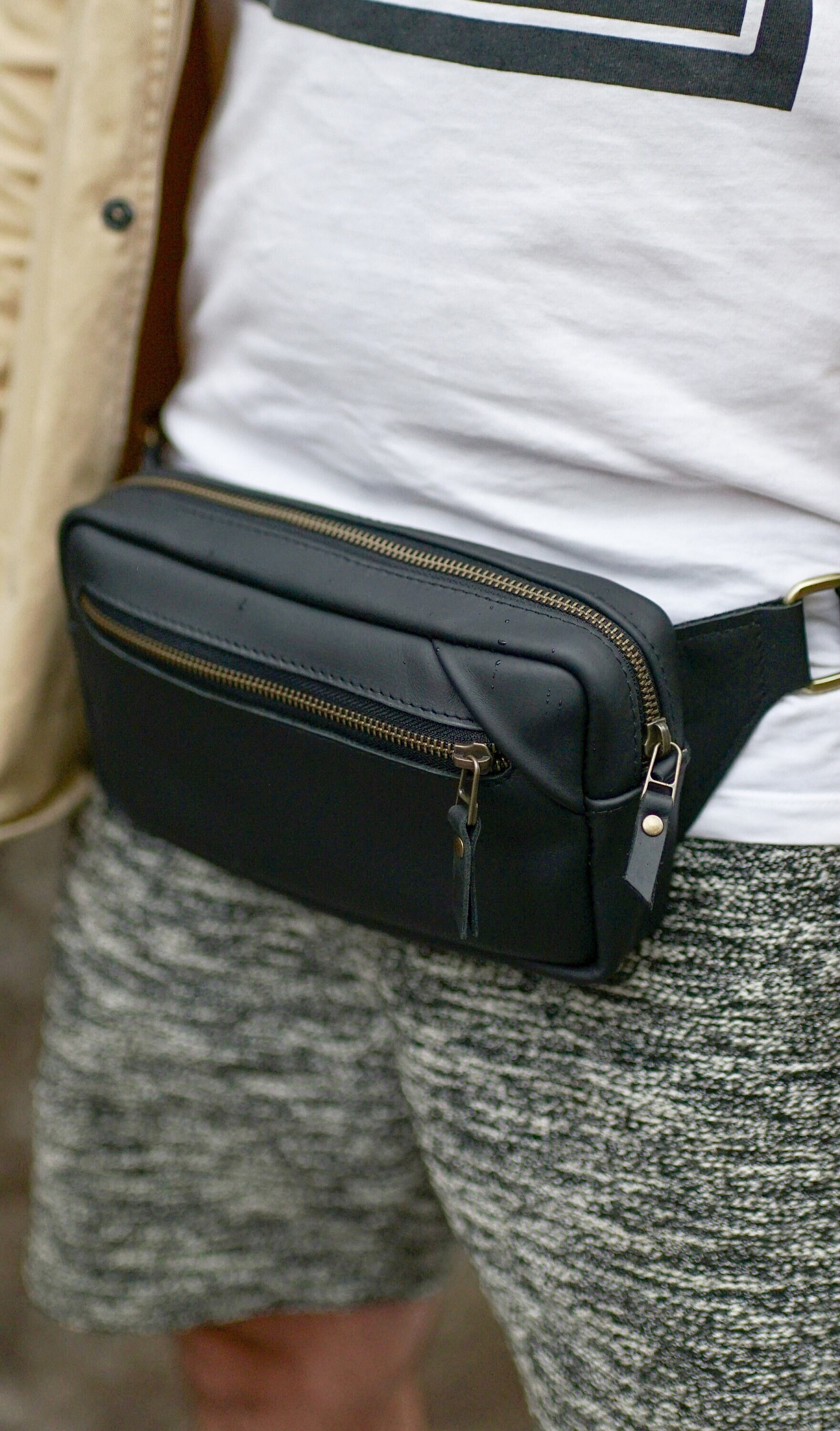 Black leather fanny pack Etsy