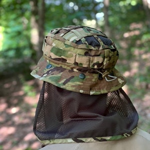 Chin strap bucket hat with neck cover, tactical cooling boonie hat, sun protection boonie hat for man