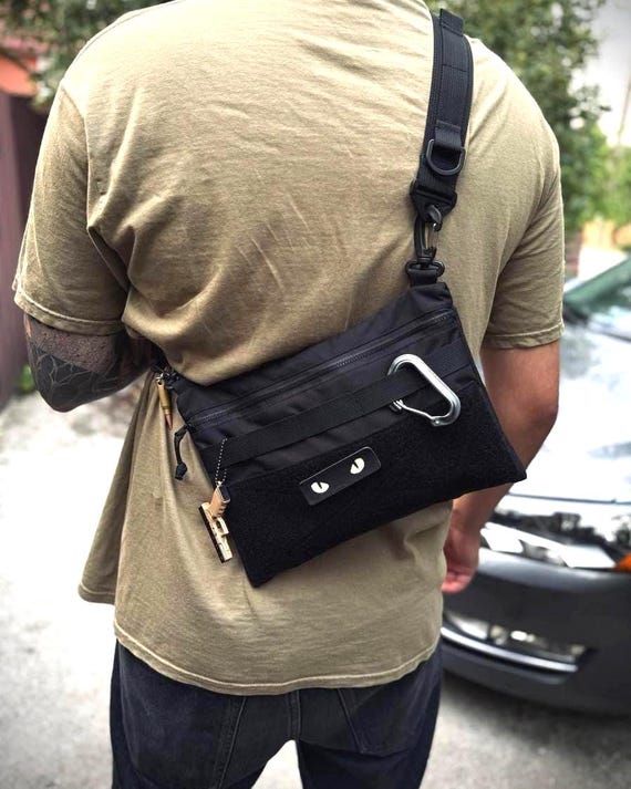Sac à dos, sac à bandoulière, poche pour téléphone portable, petite poche utilitaire, fixation de sac à dos, sac EDC pour randonneurs (noir