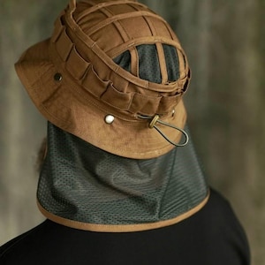 Summer boonie hat with neck protection, tactical boonie cap, outdoor chin strap hat, urban hat for man