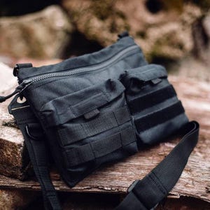 Sac à bandoulière avec fermeture à glissière pour tous les jours, Sac à bandoulière unisexe en Cordura, Petit sac de travail