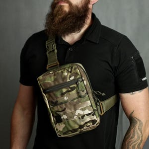 Black Cordura Chest Bag, Streetstyle Crossbody Fanny Pack, Tactical EDC bag image 11