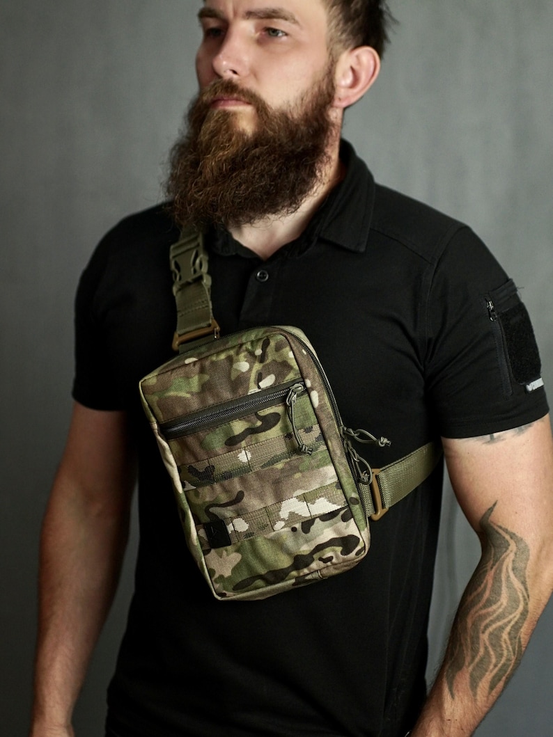 Black Cordura Chest Bag, Streetstyle Crossbody Fanny Pack, Tactical EDC bag image 11