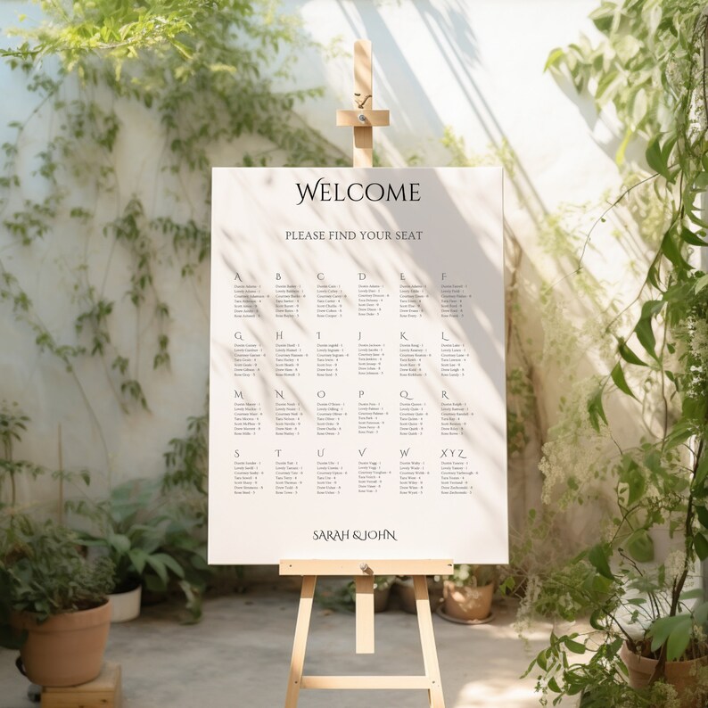 Seating Plan Alphabetical Template, Reception Placement Sign, Printable ...