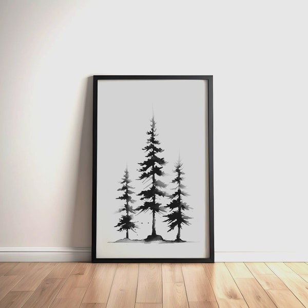 Watercolor Pine Tree Print | Minimal Nature Art | Nordic Wall Art | Pine Trees Print | Fir Tree Art