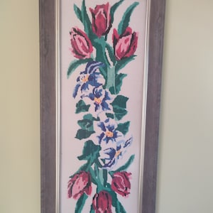 Cuadro de punto de cruz vintage terminado Increíblemente hermoso bordado hecho a mano Cuadro bordado flores Regalo