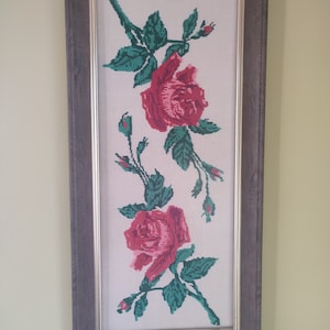 Cuadro de punto de cruz vintage terminado Increíblemente hermoso bordado hecho a mano Cuadro bordado flores Regalo