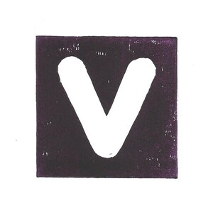 Alphabet Buchstabe V handgemachter Linoldruck 10x10cm