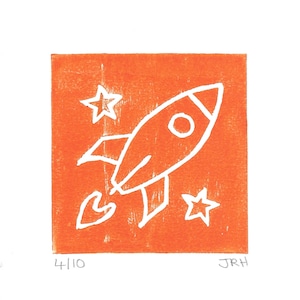 Rocket - Hand Printed Limited Edition Original Signed Linocut Print