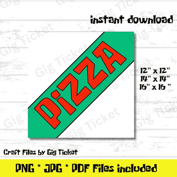 Sponge Pizza Box PNG File, Funny Square Pants Party Pizza Label Decor, Instant Download, Pdf Jpg, Spong Humor Birthday Printable 12" 14" 16"