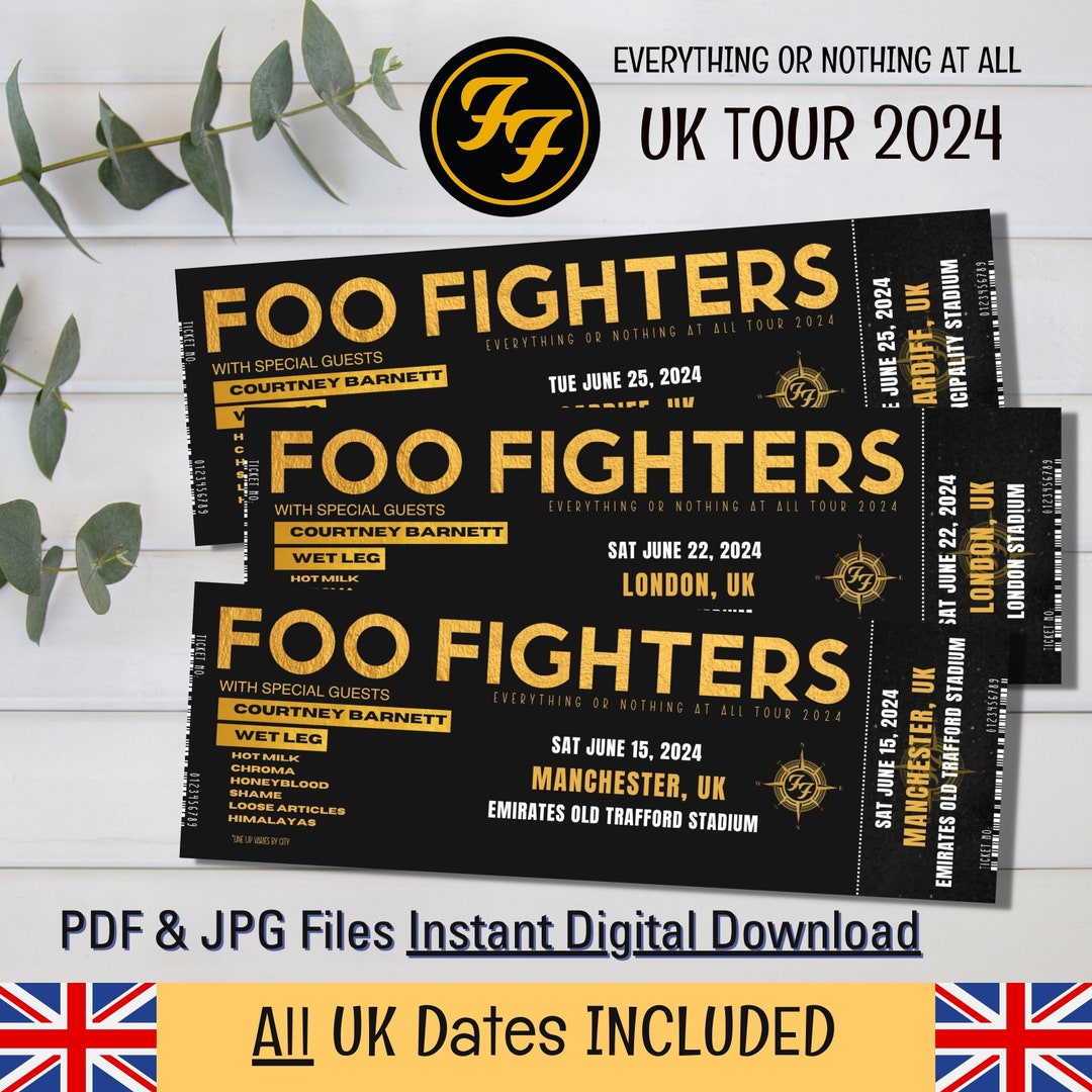 Foo Fighters UK Tour 2024 Presentation Gift Ticket, Instant Download