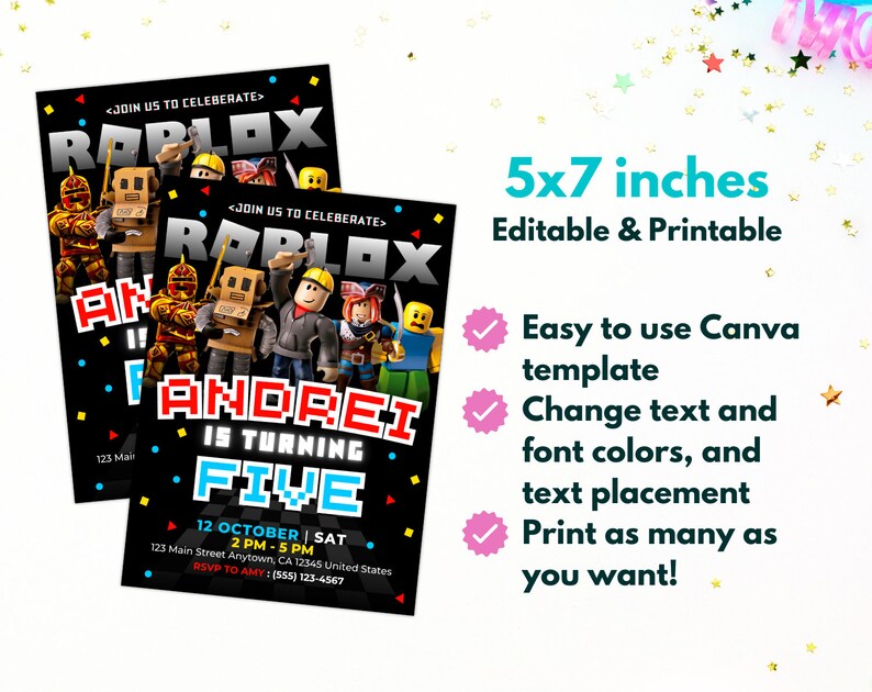 Roblox Birthday Invitation, Roblox Invitation, Editable Printable Roblox Invitation Birthday ...