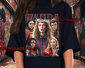 Retro Wanda Maximoff Scarlet Witch Vintage Distressed Unisex Heavy Cotton 90s Graphic Tee Shirt FD