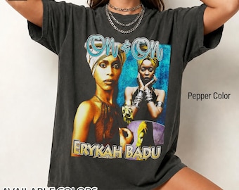 Retro Erykah Badu Vintage Distressed Unisex Heavy Cotton 90s Graphic Tee Shirt FD