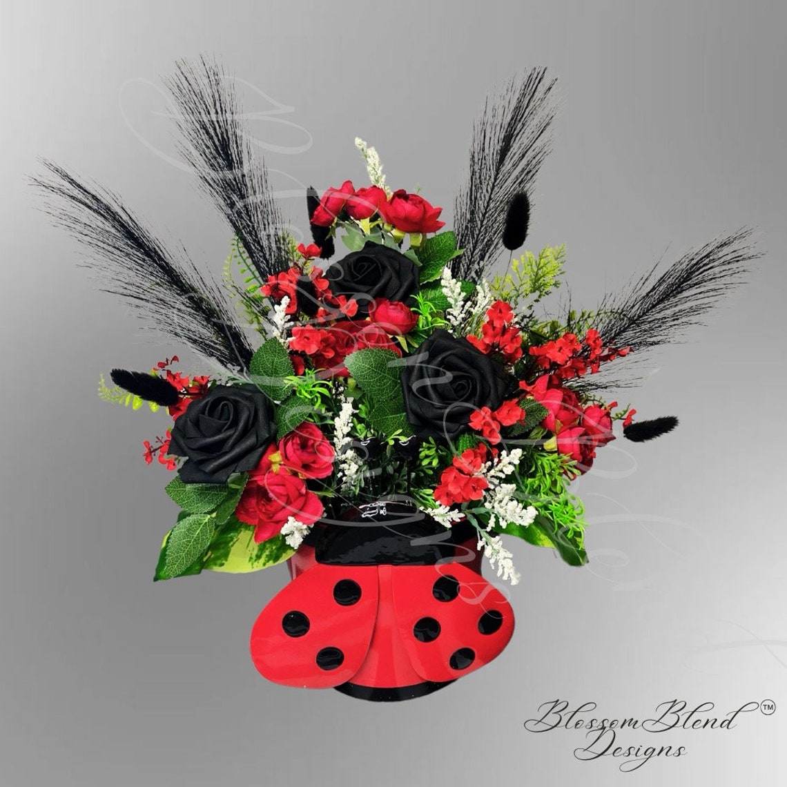Adorable Ladybug Metal Container Floral Arrangement , Centerpiece or ...