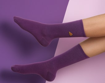 Colored Breathable Socks, Sausage Socks, Embroidered Food Pattern Socks, Unique Men Socks, Purple Yellow Socks, Mothers Day Gifts For Her