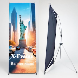 Premium Adjustable X-Frame Banner Stand – Multiple Sizes & Height Options – Aluminum Portable Display for 24&quot;x63&quot; to 36&quot;x78&quot;
