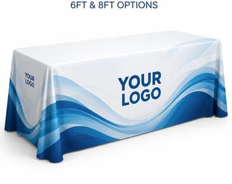 Custom Table Cover with Logo, Trade Show Tablecloth, 6ft & 8ft Table Throw, Vendor Booth Display Cover, Business Expo Table Cover