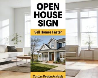 Open House Banner Stand 33.5x80, Real Estate Realtor Sign, House for Sale Display, Custom Roll Up Banner for Property