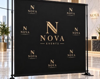 Custom Step and Repeat Display Stand, Logo Backdrop Banner, Custom Photo Wall Display for Events, Trade Shows & Corporate Branding