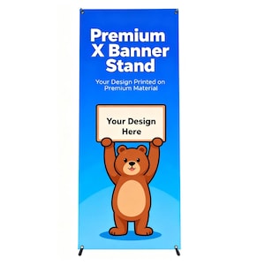 Adjustable X Banner Stand with Custom Print, Portable Indoor Display, Lightweight Trade Show Sign, Vendor Booth Banner