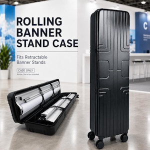 Rolling Banner Stand Case with Wheels, Hard Shell Carrier for Retractable Banner Stands, Portable Display Transport Case